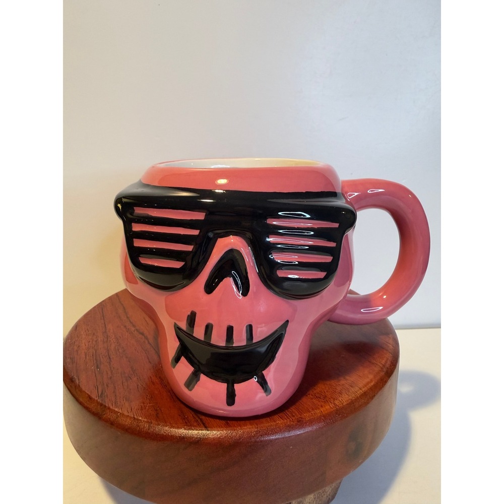 Hyde and Eek Pink Skull Sunglasses Halloween Mug Creepy